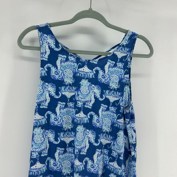 Lilly Pulitzer Kristen Swing Dress SZ L Joy Ride Elephant Sleeveless Blue Dress - Picture 2 of 13